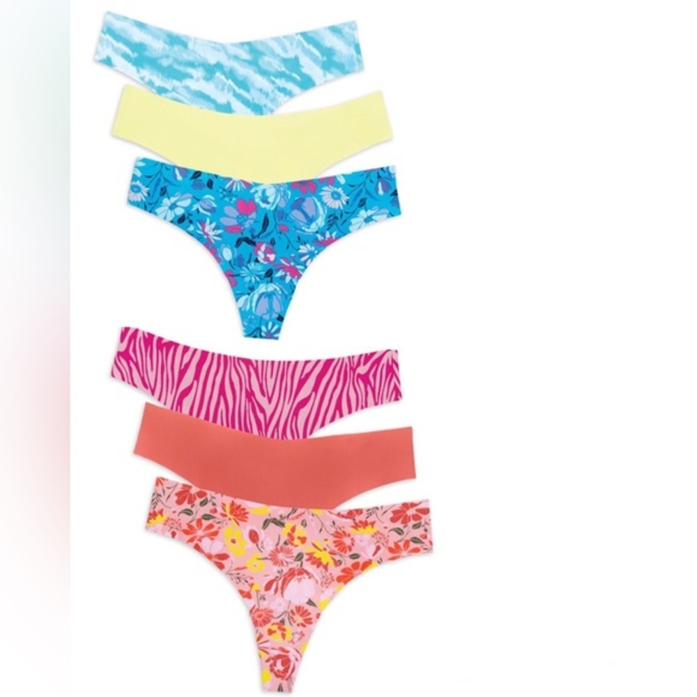 6pack No show seamless free‎ cut multicolor thong panties size XL (15/17) new